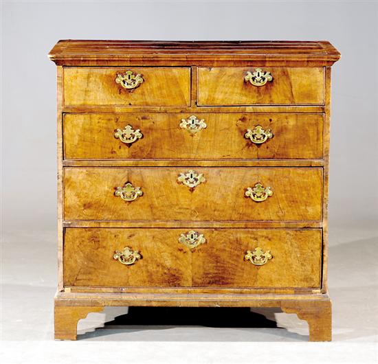 Appraisal: George II walnut chest of drawers th th century rectangular