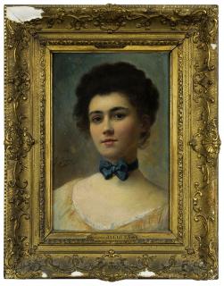 Appraisal: Gustave Jean Jacquet French - Woman with Blue Bow signed