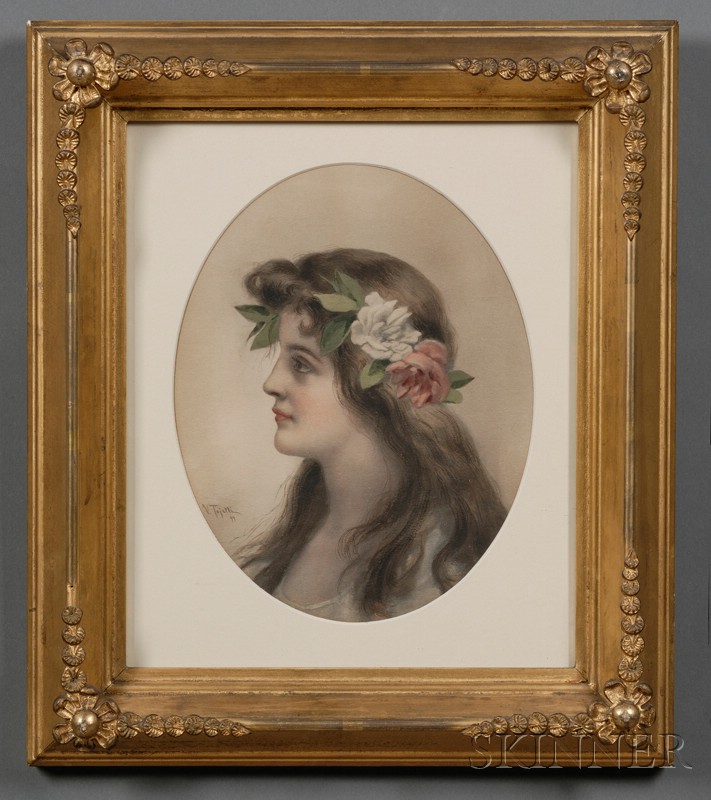 Appraisal: Virgilio Tojetti Italian - Muse with Floral Garland Signed and