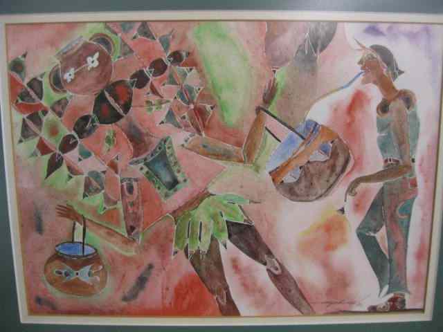 Appraisal: Mexico Watercolor by Crispin Vayadares water carrier figure '' x