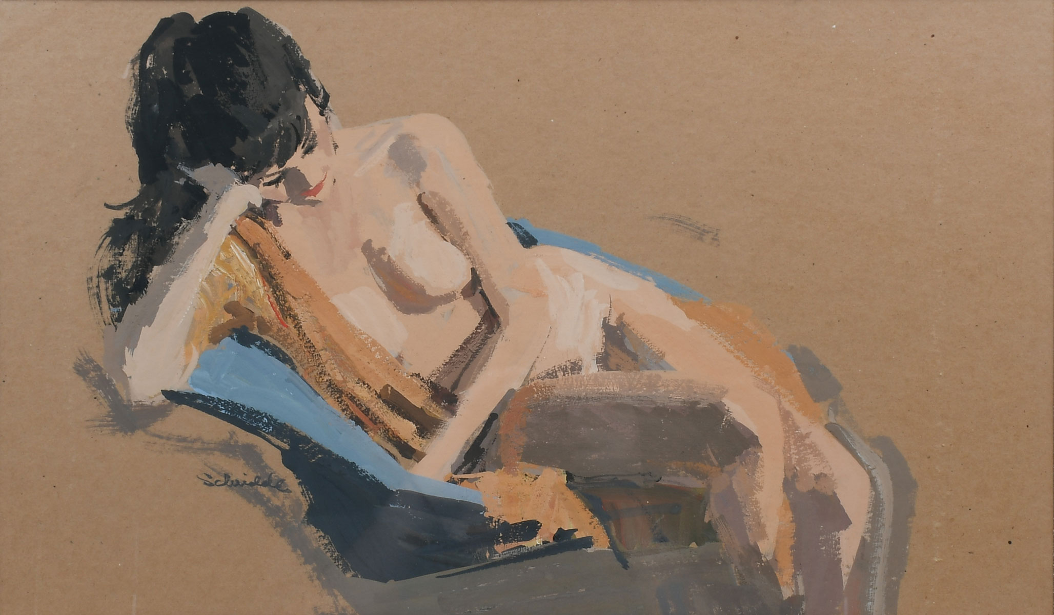 Appraisal: SCHRIDDE Charles American - Female Nude Model Reclining Gouache sight