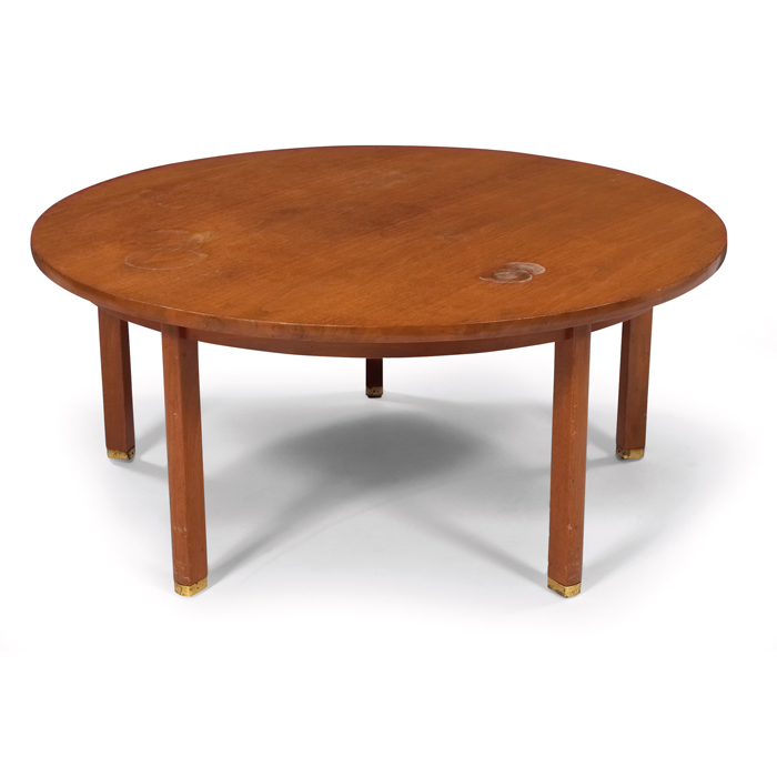 Appraisal: Edward Wormley coffee table by Dunbar mahogany round top over