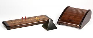 Appraisal: lot of American studio wood table articles including a cribbage