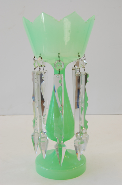 Appraisal: SEMI OPAQUE GREEN GLASS LUSTRE VASE