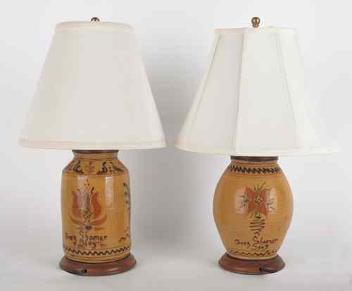 Appraisal: Two contemporary Greg Shooner redware table lamps h