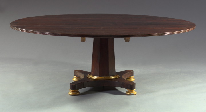 Appraisal: George III-Style Mahogany and Parcel-Gilt Circular Pedestal Table th century