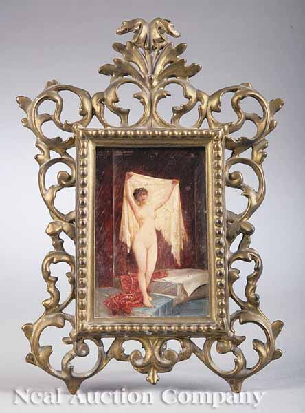 Appraisal: Continental School late th c A Bather Disrobing oil on