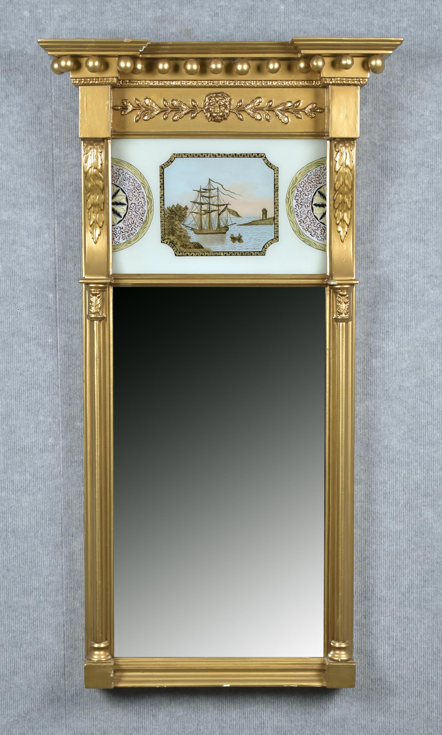 Appraisal: TH C EGLOMISE MIRROR SHIP TABLET Carved th C gilt