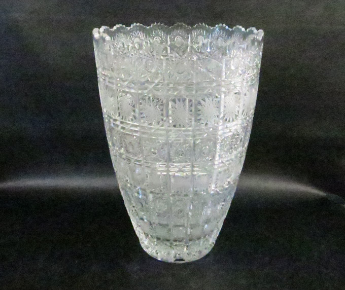 Appraisal: CONTINENTAL LARGE CRYSTAL VASE in a banded hobstar pattern with