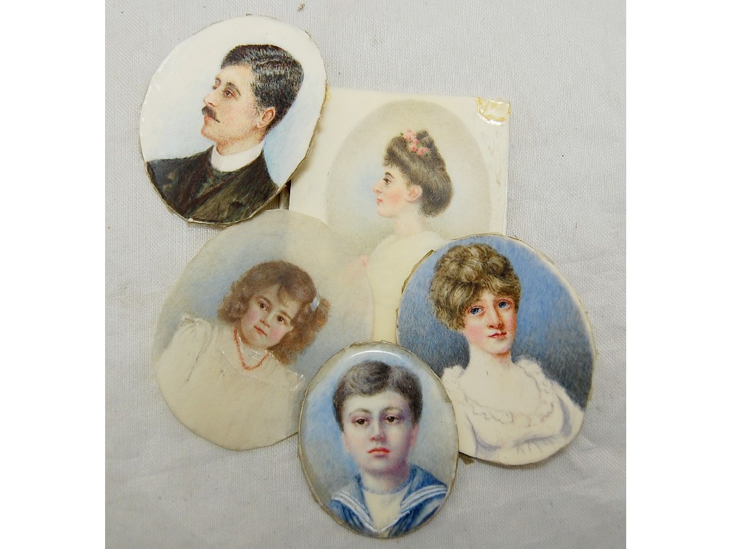 Appraisal: Six various unframed portrait miniatures on ivory to w various