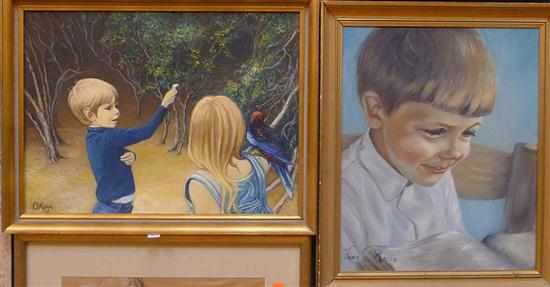 Appraisal: JUNE O'KEEFE TWO ARTWORKS i CHILD READING OIL ON CANVAS