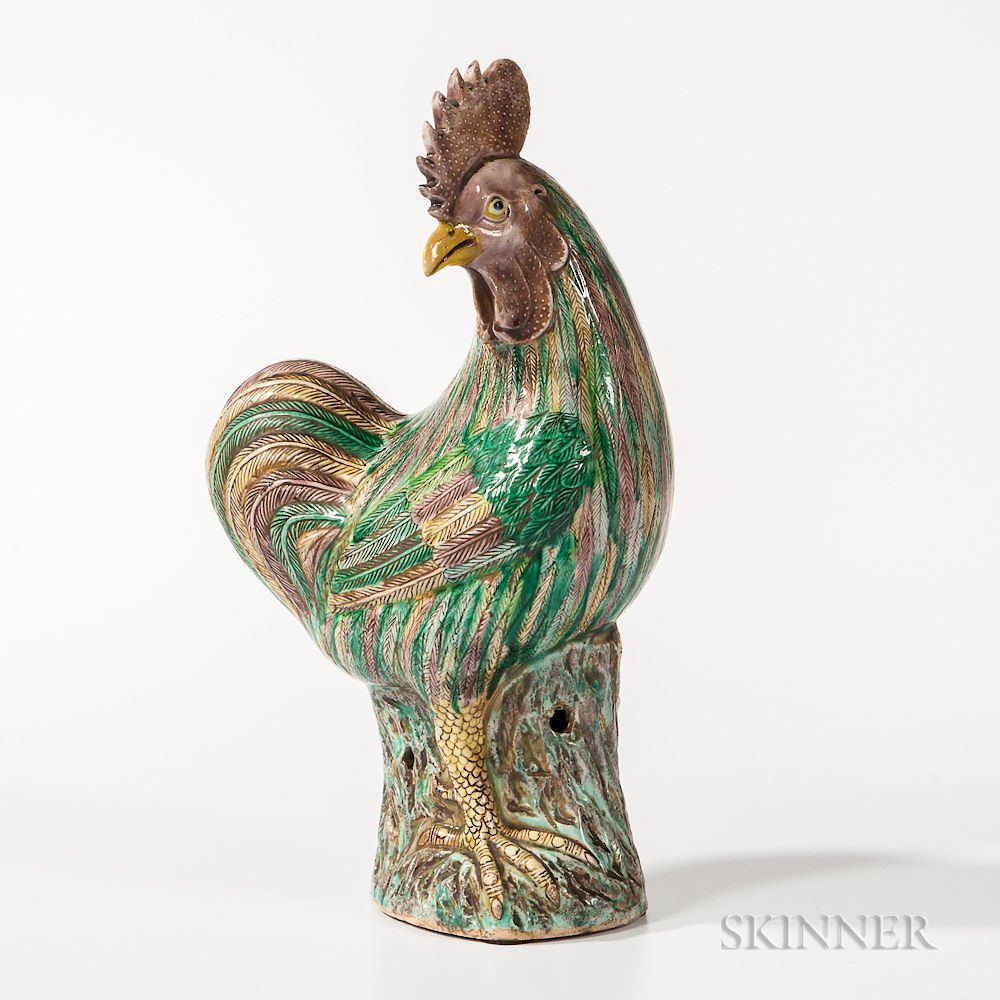 Appraisal: Export Sancai-glazed Rooster Export Sancai-glazed Rooster th century depicted perched