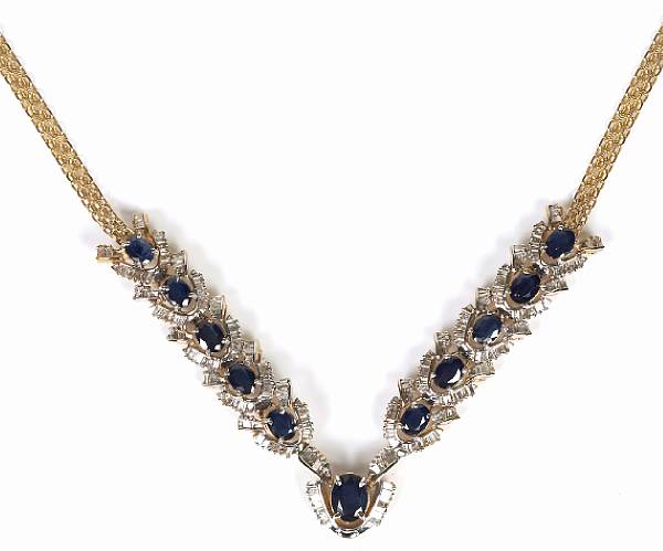 Appraisal: A sapphire diamond and k bi-color gold necklace