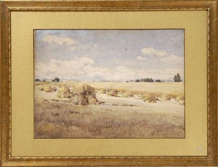 Appraisal: W H Holmes - Landscape with Haystacks Watercolor signed and