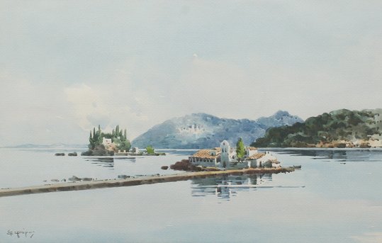 Appraisal: GREEK HARBOR SCENE W C Signed in Cyrillic image size