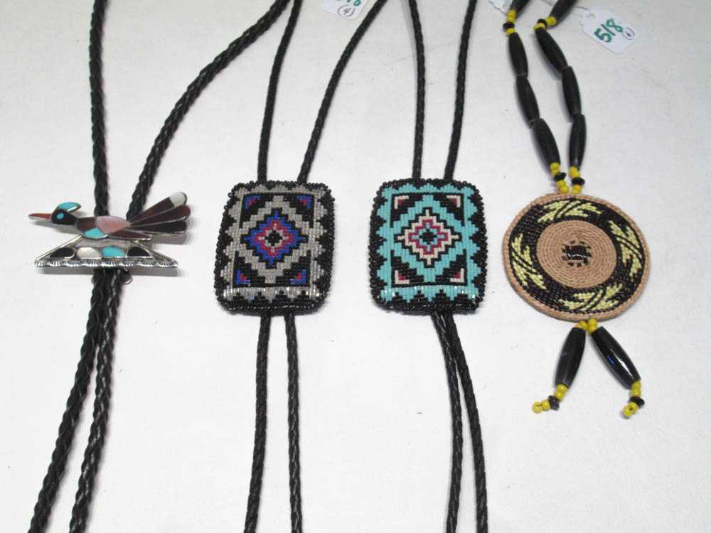 Appraisal: THREE SOUTHWEST NATIVE AMERICAN BOLO TIES AND A PENDANT NECKLACE