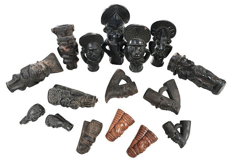 Appraisal: Group of African Ceramic Figural Pipe Bowls Cameroonian Nigerian Western