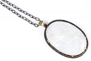 Appraisal: Large moonstone diamond and sterling silver pendant necklace Large moonstone