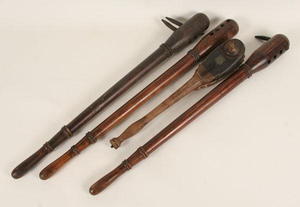 Appraisal: Lodge ceremonial items three wooden turned handle clubs one initiation