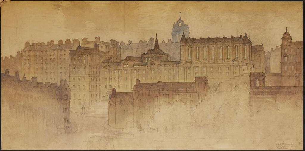 Appraisal: SIR FRANK MEARS AND PARTNERS - VIEW OF EDINBURGH watercolour