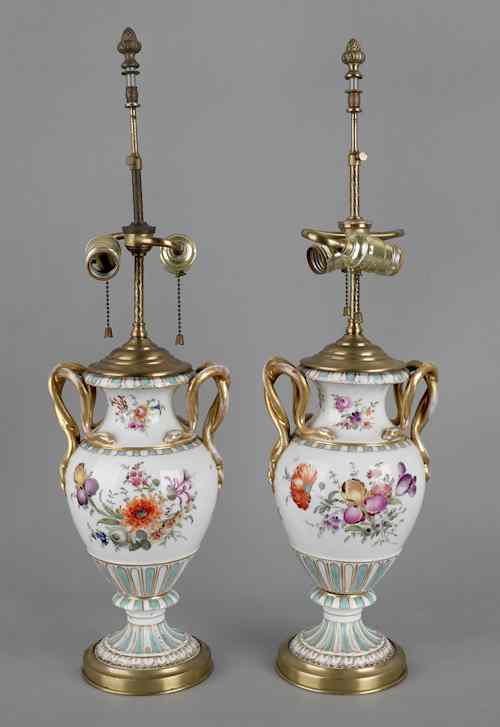 Appraisal: Pair of Meissen type porcelain urns electrified h