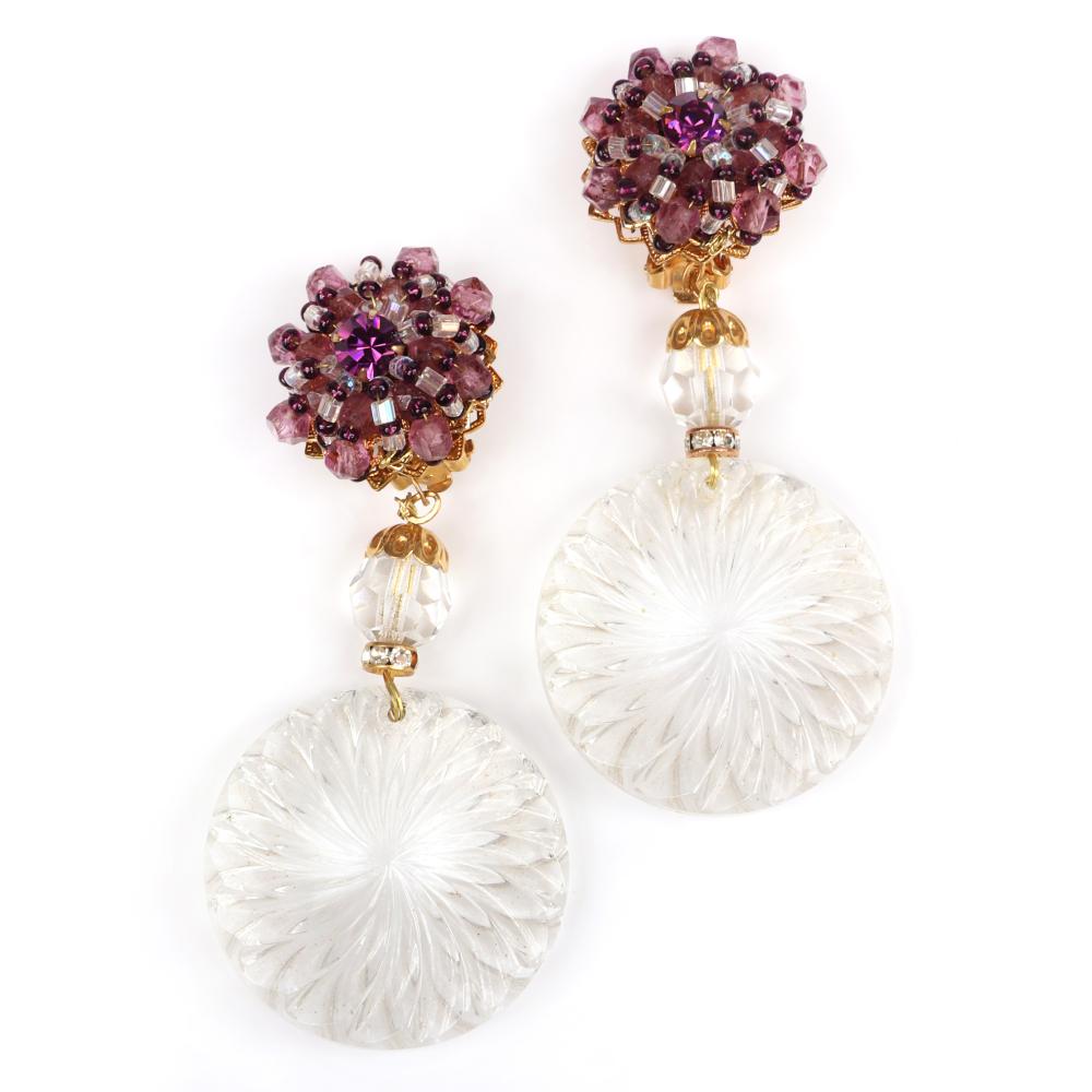 Appraisal: WILLIAM DE LILLO DROP EARRINGS WITH AMETHYST GLASS BEADS CENTRAL