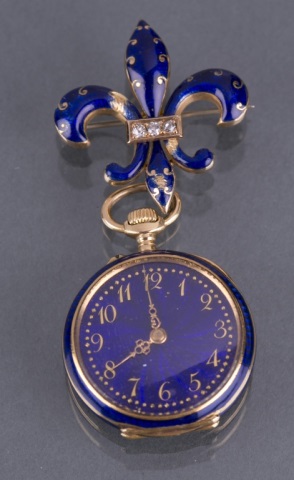 Appraisal: K K Gold Enameled Pendant Watch K gold and diamond