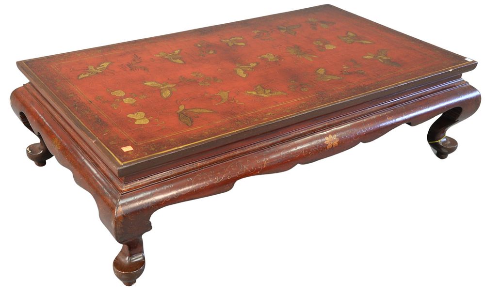 Appraisal: Chinoiserie Decorated Coffee Table with butterflies height inches top x