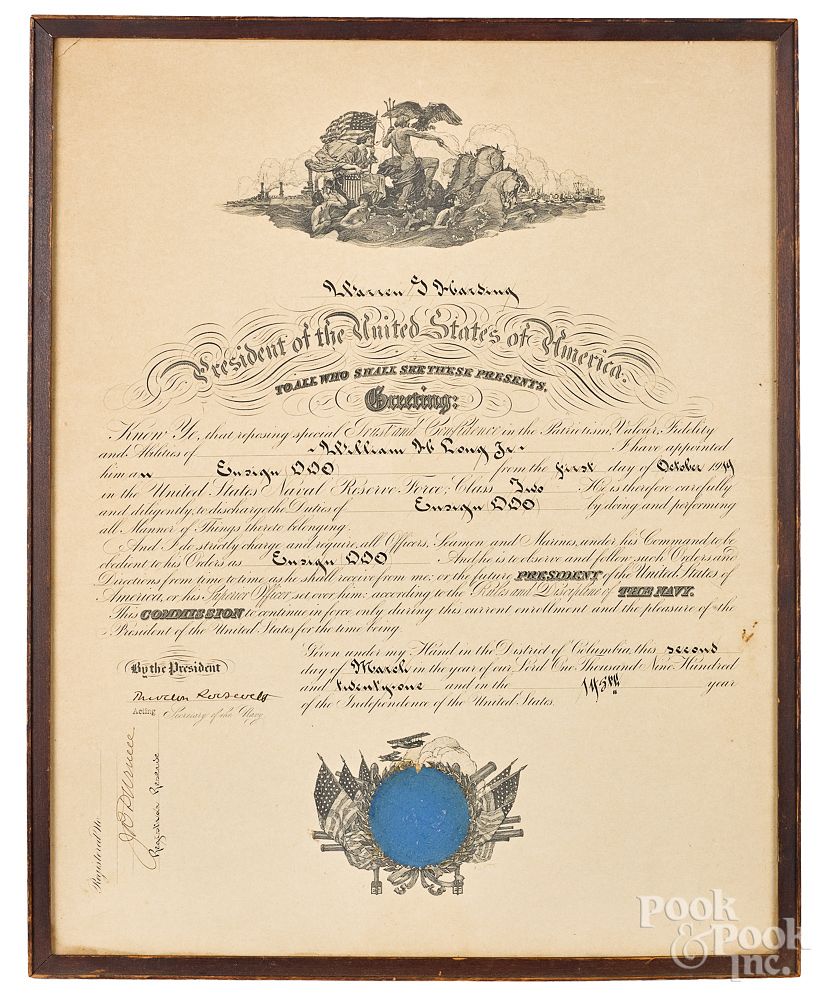 Appraisal: Signed Theodore Roosevelt naval appointment Signed Theodore Roosevelt naval appointment