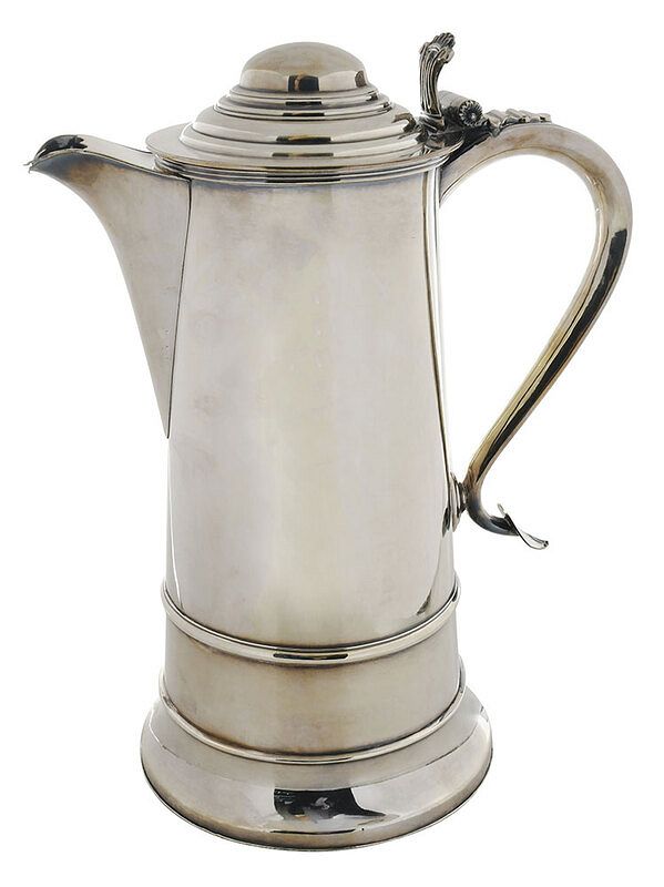 Appraisal: Large Sheffield Silver Plated Covered Pitcher probably English tapering cylindrical