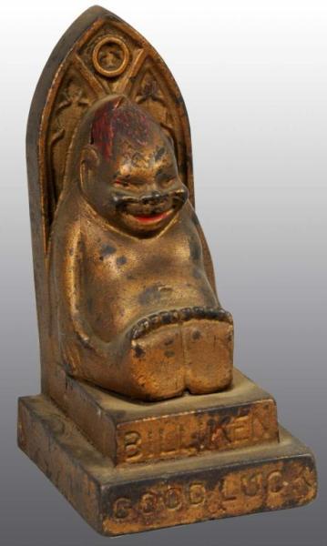 Appraisal: Cast Iron Billiken on Throne Still Bank Description Manufactured by