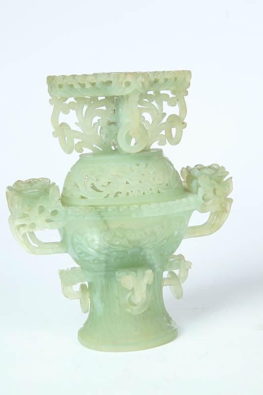 Appraisal: INCENSE BURNER Asian th century serpentine Ornately carved with rose