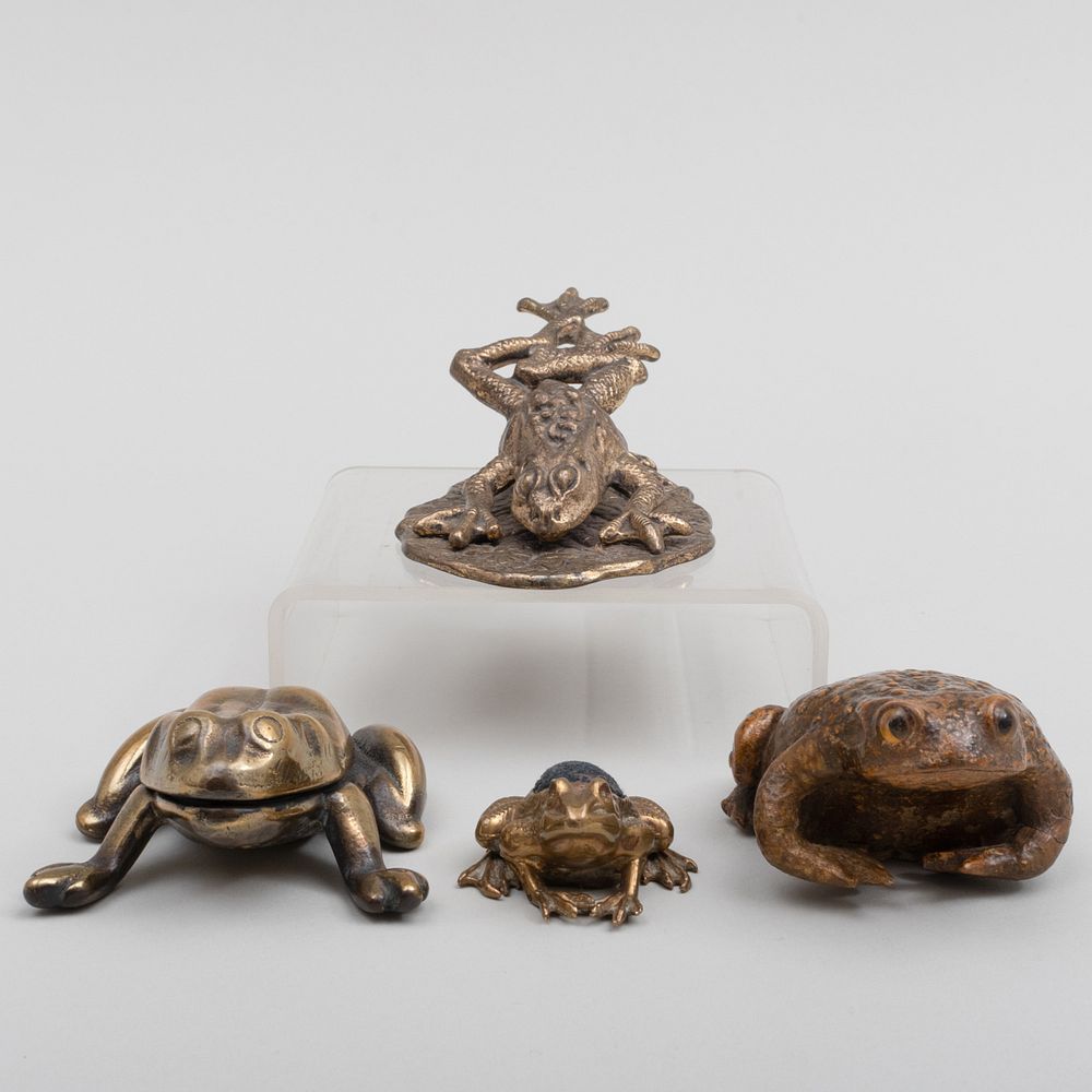 Appraisal: Group of Four Frog Form Desk Articles Comprising A brass