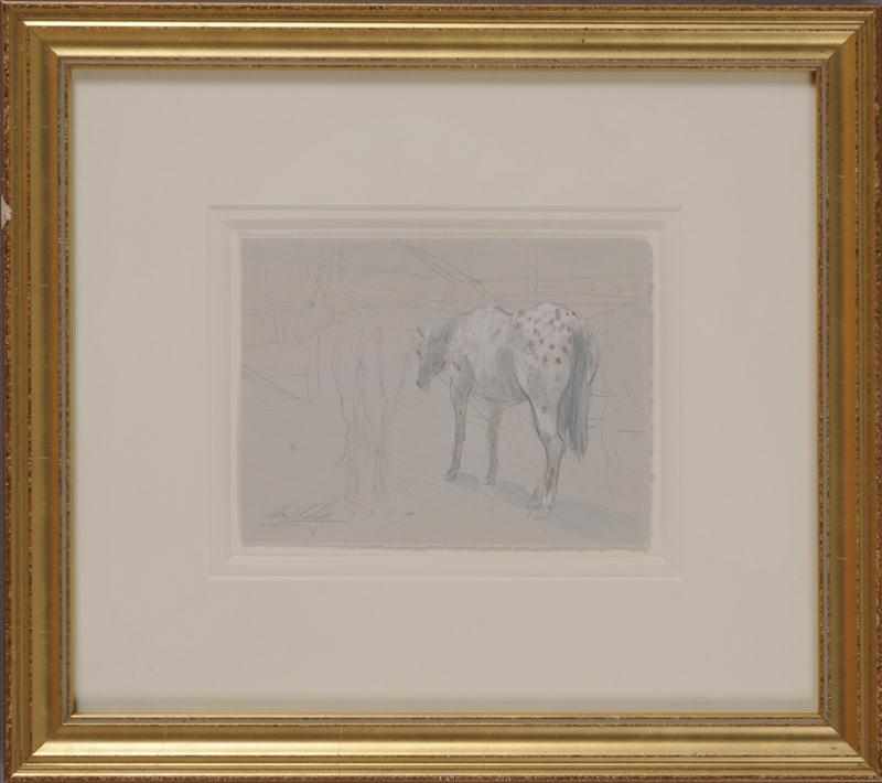 Appraisal: PAT KELLY HORSES IN CORRAL Pencil and wash on paper