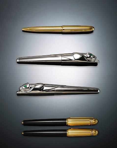 Appraisal: CARTIER Gold-plated Ballpoint Pen Modeled upon timeless lines this godron-patterned