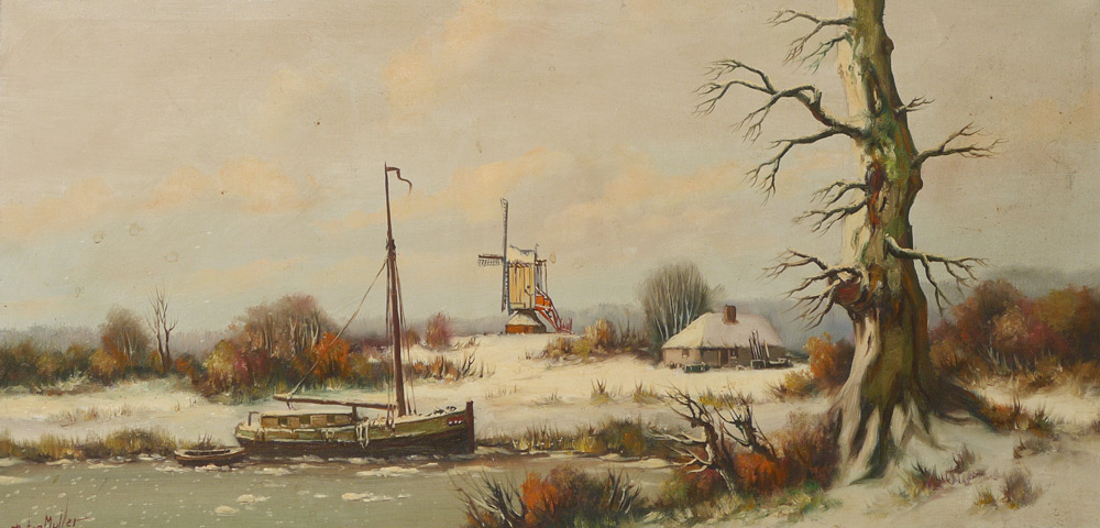 Appraisal: MULLER Anton Dutch th Century Canal Scene in Winter with