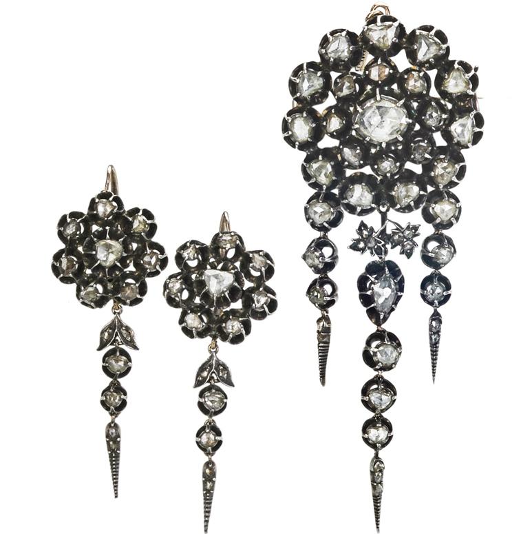 Appraisal: VICTORIAN ROSE CUT DIAMOND PARURE Comprising a pendant brooch and