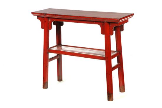 Appraisal: TIERED SIDE TABLE China late th century Old red lacquer