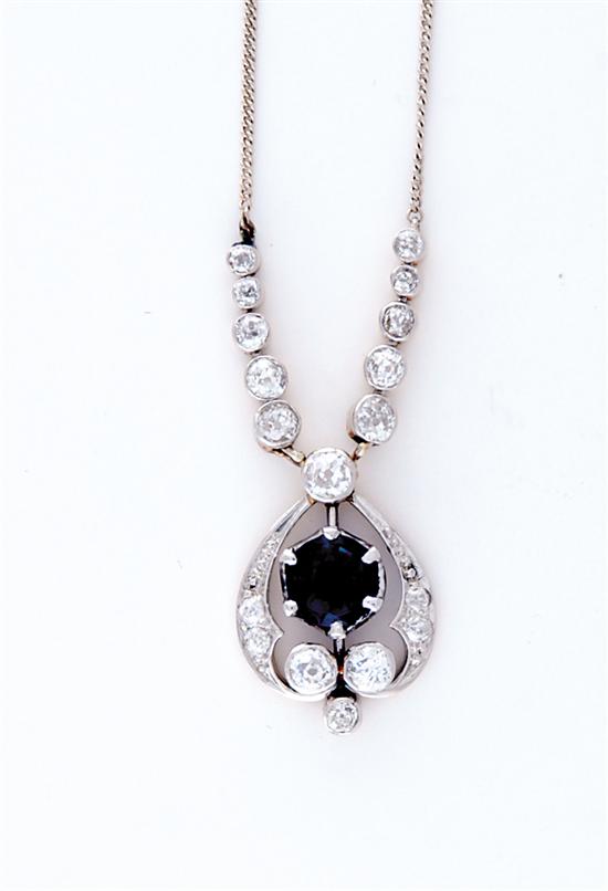 Appraisal: Sapphire diamond and platinum pendant necklace platinum chain ending with