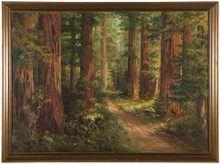 Appraisal: th Century American redwoods landscape Path through Redwood forest signed