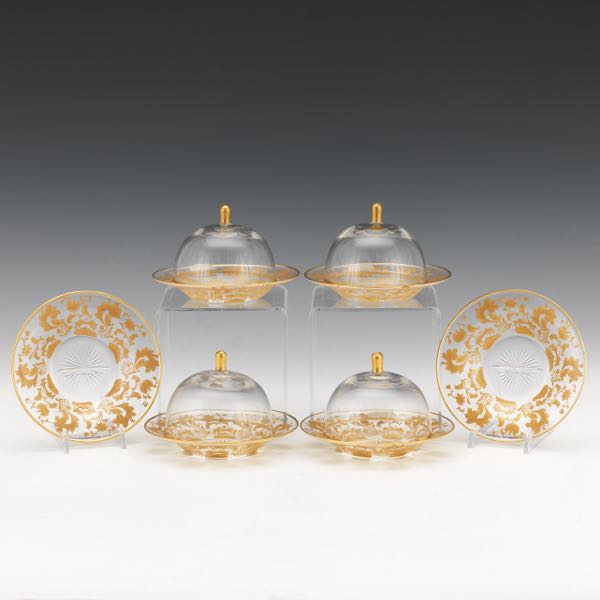 Appraisal: MOSER GILT GLASS DOMED BUTTER DISHES SET OF SIX Clear