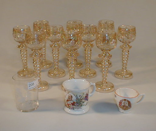 Appraisal: Ten early thC German Hock glasses the bowls enamelled with