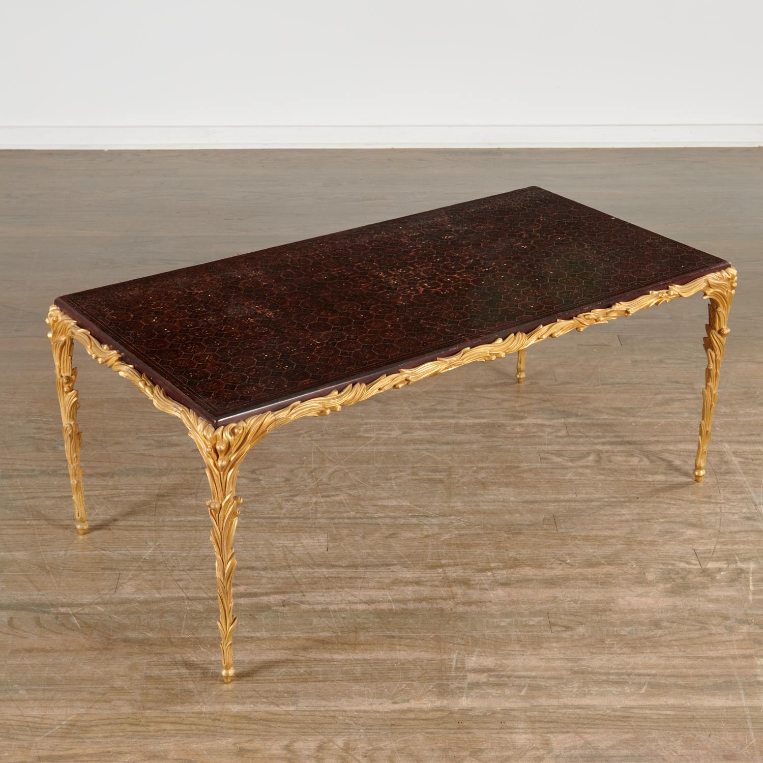 Appraisal: MAISON BAGUES ATTRIB BRONZE LACQUER TABLE th c dark red