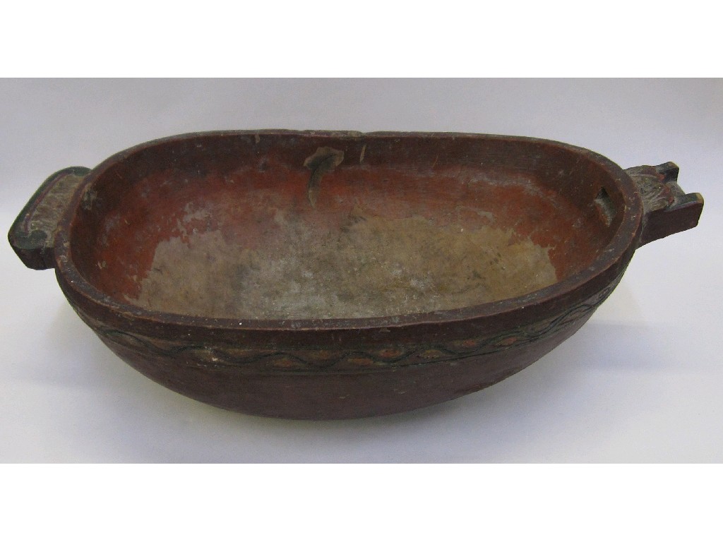 Appraisal: Scandinavian wooden bowl with carved and painted decoration