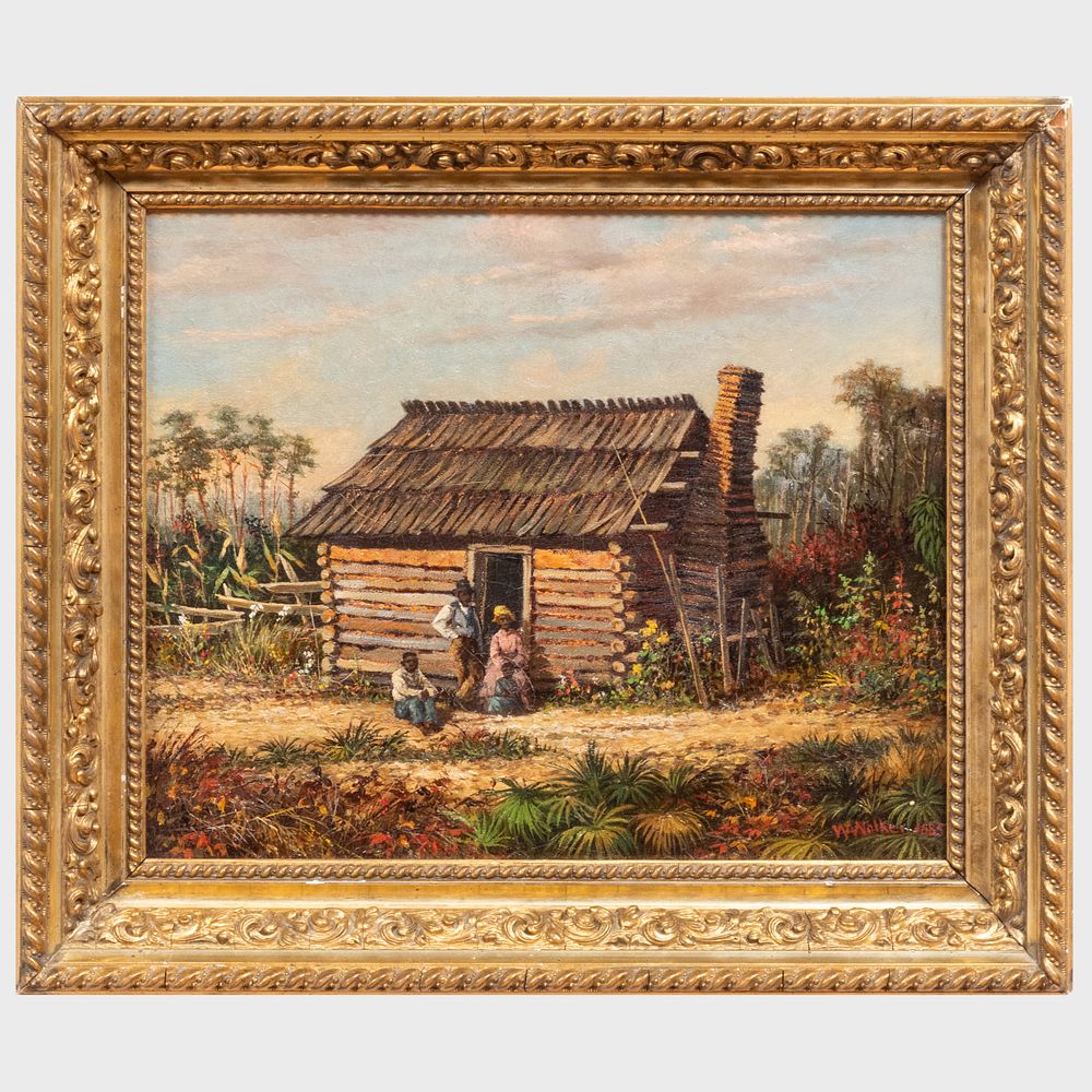 Appraisal: Attributed to William Aiken Walker - Log Cabin Scene Oil