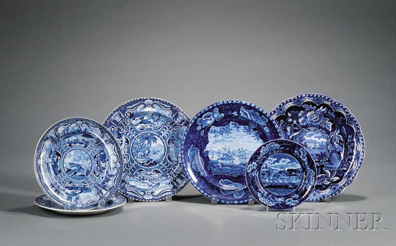 Appraisal: Nine Blue and White Transfer Decorated Staffordshire Pottery Plates England