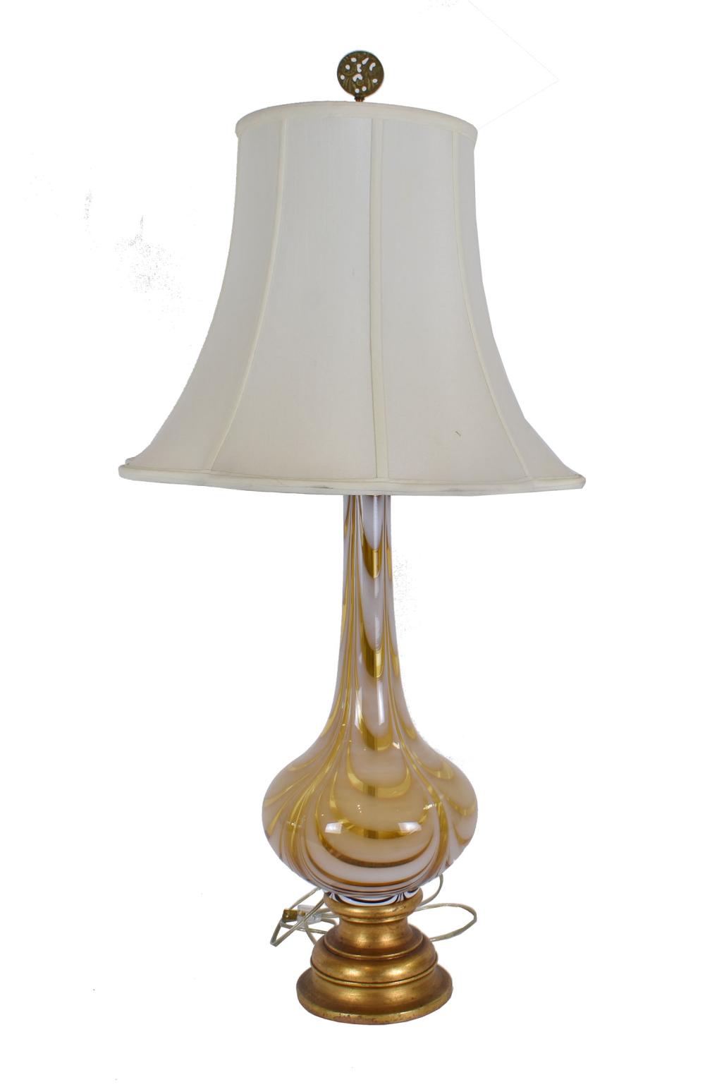 Appraisal: VENETIAN AMBER AND WHITE GLASS TABLE LAMPThe bulbous body with