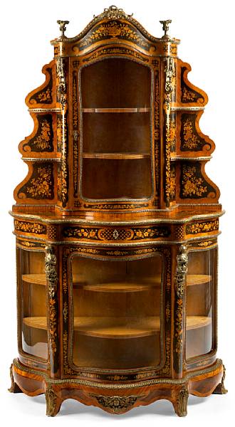 Appraisal: A Napoleon III gilt bronze mounted marquetry kingwood vitrine third