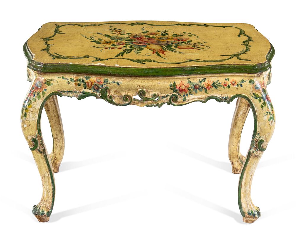 Appraisal: A Venetian Polychrome Decorated Low Table A Venetian Polychrome Decorated