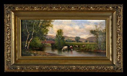 Appraisal: CHARLES GRANT BEAUREGARD - MOUNTAIN LANDSCAPE WITH BRIDGE AND COWS